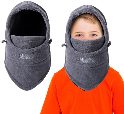 AYPOW Kinder Winter Thermo Fleece Sturmhaube 4-9 Jahre, Multifunktionale Winddichte Verstellbare Gesichtsmaske Skimaske, Warme Mütze Sturmmaske Halswärmer Schal für Jungen Mädchen Outdoor-Aktivitäten