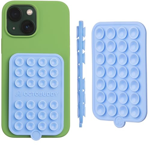 OCTOBUDDY Double - doppelseitige Silikon-Saugnapf Halterung fürs Handy - freihändige Saugnapfhalterung für Selfies und Videos - kompatibel mit iPhone und Android - 6,6 cm x 9,9 cm, Blau