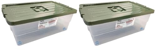 AC - Pack de 2 Cajas de Almacenamiento con Ruedas y Tapa de Colores - Plástico - Contenedor, almacenaje, Libros, Ropa, Mantas - 45 L - 59 x 39 x 23 cm - Tapa Color Aleatorio