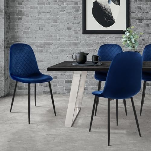 ML-Design Esszimmerstühle 4er Set, Dunkelblau, Küchenstuhl mit Samtbezug, Wohnzimmerstuhl mit Rückenlehne, Polsterstuhl mit Metallbeinen, Ergonomischer Stuhl für Esstisch, Esszimmerstuhl Scandinavian