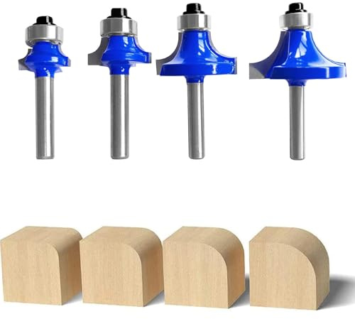 Dapetz® 1/4 Inch Shank Round Over Edging Router Bit Set Corner Rounding & Edge Forming Roundover Beading (1/8, 1/4, 3/8, 1/2 Radius, 4-Piece Set), Compatible with Bosch, Makita & DeWalt