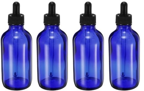 PATIKIL 120ml Glass Dropper Bottle, 4Pcs Leakproof Essential Oils Sample Liquid Perfume Container with Eye Dropper for Storage Home Travel, Blue