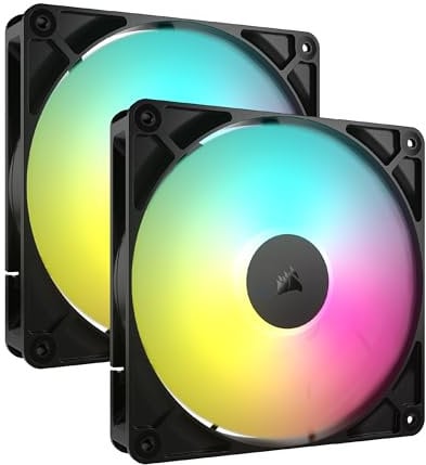 CORSAIR RS140 ARGB 140mm PWM Fans – Daisy-Chain Connection – Low-Noise – Magnetic Dome Bearing – Dual Pack – Black