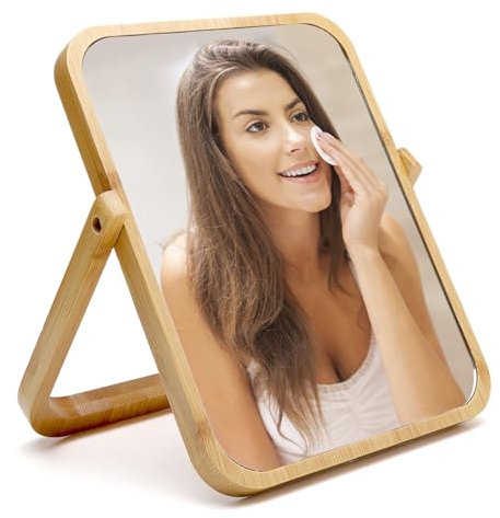 HENGBIRD Miroir de courtoisie en bambou HD avec rotation à 360 ° - Portable et pliable - Miroir de voyage