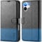 TUCCH Wallet Case for iPhone 16 (6.1) 2024, Protective Magnetic PU Leather Folding Cover with[RFID Blocking][Shockproof TPU][Card Slots][Kickstand] Compatible with iPhone 16 5G, Black&Light Blue