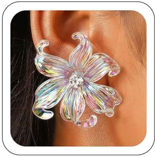 Wendalern Boho Pendientes De Flores De Acrílico Grandes Pendientes De Resina Floral Stud Multi-petal Rhinestone Flor Brotes Pendientes Flor En Forma De Iris Pendientes De Joyería Para Las Mujeres
