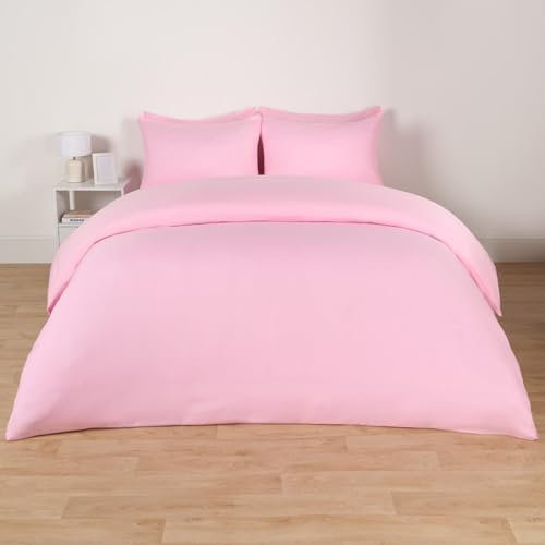 Brentfords Double Duvet Covers, Microfibre Double Bedding Quilt Covers Double Bed Set with Pillowcases Quilt Covers Luxury Super Soft Comfy, Pink