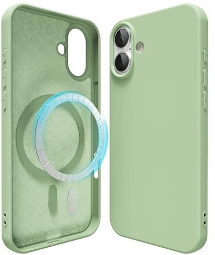 oakxco Silicone Case for iPhone 16 Compatible with Magsafe Magnetic Wireless Charging, Slim Thin Soft Rubber Gel with Magnet, Matte TPU Mag Cover for Women Men, Light Green