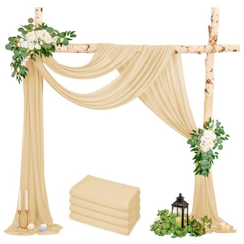LYAFS 4 Packs Hochzeit Vorhang Hochzeitsbogen, Champagner Querbehang 73cmx610cm Chiffon-Stoff-Vorhang für Hochzeit, Hintergrund Deko Gardinen Vorhang für Hochzeitsbogen Zeremonie, Torbogen, Party