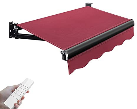 Ausziehbare elektrische Markise für Terrassentür, Fenster, Sonnenschutz, Unterschlupf mit Fernbedienung und manueller Kurbel, für den Außenbereich, Rot, 2 x 1,5 m