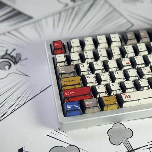 Hunfuthr Retro Manga PBT Keycaps, Japanese Anime Keycaps Set, 141 Keys Custom Cherry Profile Key Caps, Cool Gaming Keyboard Caps for Cherry Gateron MX Switches 60% 65% 75% 100% Mechanical Keyboard