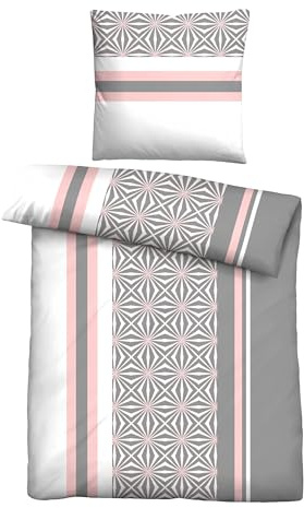 Traumhaft schlafen - Castell - Markenbettwäsche Bettwäsche Baumwoll Renforce 0040758 Streifen-Sterne 1x 135x200 cm + 1x 80x80 cm, Silber/grau