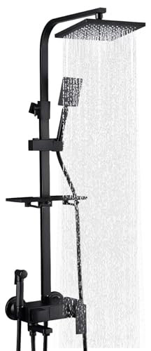 Mitigeur de douche avec thermostat, panneau de douche en acier inoxydable avec robinet, 4 buses de massage, douchette et bec de baignoire, caractéristiques de douche, colonne de douche, ensemble de