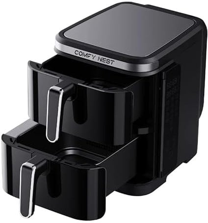 Comfy Nest, Friggitrice ad aria a doppio cestello 11L, Friggitrice ad aria, cottura simultanea, touch screen digitale, tecnologia Rapid Air, sicurezza rinforzata, facile da pulire - 5,5L, Nero