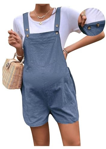 NIUVOO Salopette premaman pantaloncini estivi in cotone estivo senza maniche salopette tute con orlo strappato spalline regolabili tinta unita bavaglino pantaloncini larghi pagliaccetto (blu A, M)