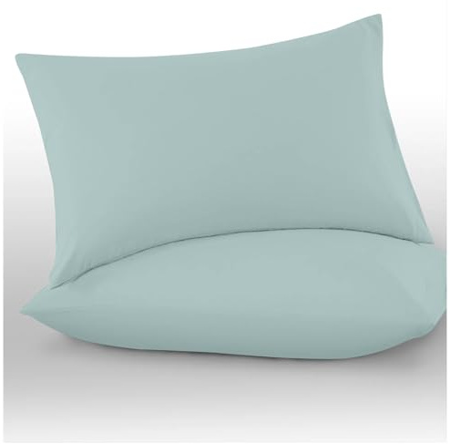 GC GAVENO CAVAILIA Microfiber Pillow Cases 2 Pack - Plain Dyed Housewife Pillowcases - Duck Egg - (48x73 cm)