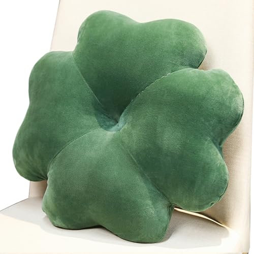 Jorzer Dekokissen mit 4 Kleeblättern 39, 6 x 39, 6 cm süßes weiches und bequemes Plüschkissen mit 4 Kleeblättern für Sofa Couch und Bett
