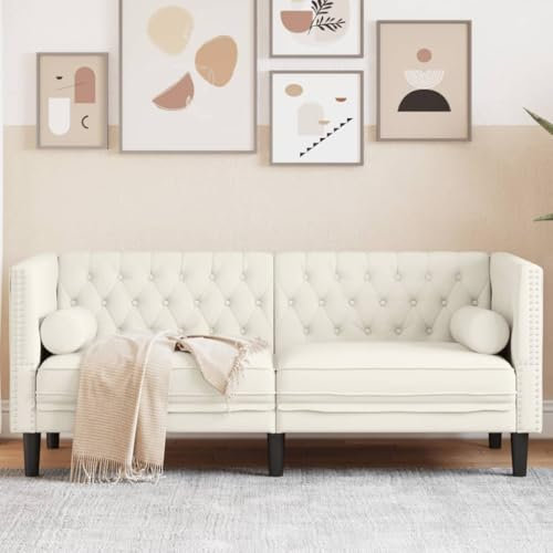 Homgoday Chesterfield-Sofa mit Nackenrollen 2-Sitzer Creme Samt Loungesofa Polstersofa Doppelsofa Gästesofa Wohnzimmersofa Sofa Couch Sitzmöbel für Wohnzimmer Empfang Büro