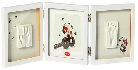 Tiny Love Doppelter Bilderrahmen, Gipsabdruck Baby Hand und Fuß, Clay Set, Andenken Hand-/Fußabdruck Neugeborene, Dermatologisch Getestet, Geschenk Neugeborene, All-in-One-Set, Tiny Creations, Weiß