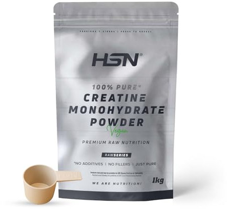 HSN Creatina Monohidrato en Polvo Sin Sabor 1Kg | 100% Monohidrato de Creatina Micronizada | Incluye Dosificador 10ml | Sin Añadidos y Libre de Contaminantes | No-GMO, Vegano, Sin Gluten