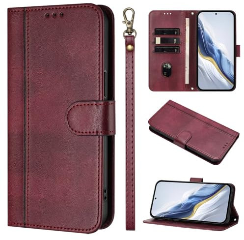 For iPhone 12 Mini Leather Phone Case,Magnetic Closure Full Protection Book Folio Design,Wallet Case Cover [Card Slots] and [Kickstand] For iPhone 12 Mini -Red
