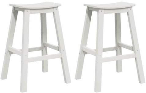 vidaXL Bar Stool 2 pcs White 52 x 43 x 73.5cm HDPE, Modern Bar Stool for Outdoor, Garden and Terrace, Rectangular Minimalist Design, Durable Patio Seating Set, Casual Furniture