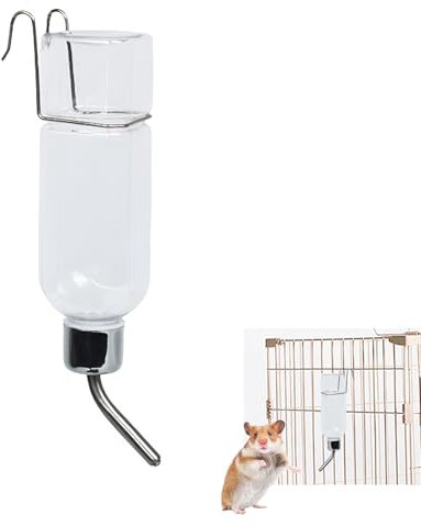 350 ml Trinkbrunnen für kleine Haustiere, Trinkflasche für Kaninchen, Hamster, Meerschweinchen, Nagertränke mit Edelstahl-Kugelventil, Leise, Hängend, Haustier Wasserspender mit Halterung