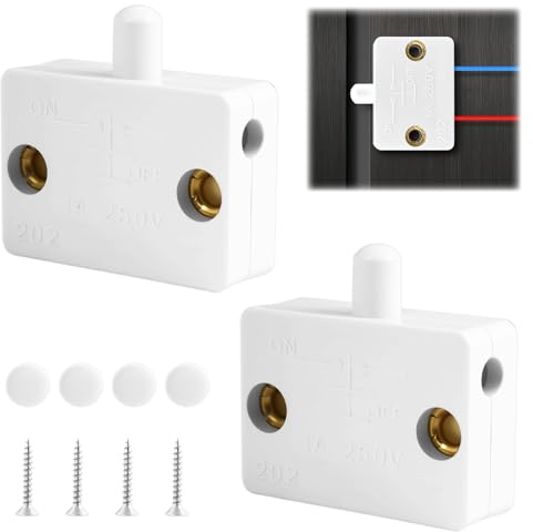 2 PCS Door Switch 1A 250V Push to Break Light Switch, Safety Switches, Automatic Control for Cabinet, Sliding Doors Control Switches, Fire-Retardant Material, For Wardrobes, Cabinets (White)