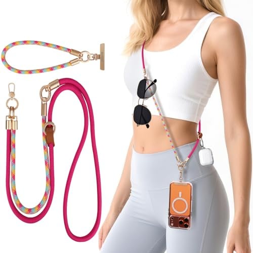 memumi Set Esclusivo Cordino per Telefono 2 Pezzi (Lungo + Corto), 3 Utilizzi, Design Intrecciato alla Moda, Universale per Tutti i Cellulari