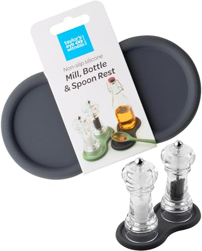 Taylor's Eye Witness Salt and Pepper Mill Tray – Non-Slip Silicone Pepper Grinder Rest for Spoon, Oil & Condiment Bottles. Kitchen Counter & Dining Table Protector. 17x9x0.9cm. Graphite Colour