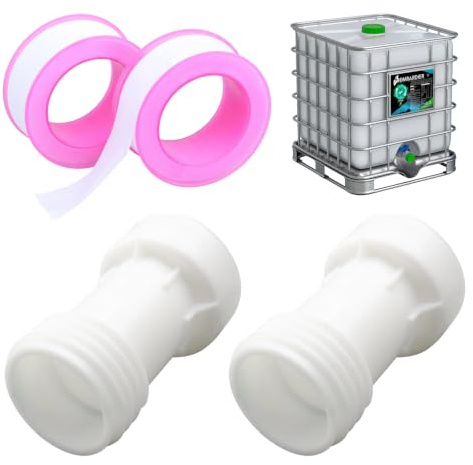 IBC Tank Zubehör Verlängerung Set: 2x IBC Adapter S60x6 Grobgewinde Verlängerungsrohr (11x6cm) mit 2x Dichtungsband (3m) für 1000L Wassertank, Regentonnen Verbinder für Garten Bewässerung