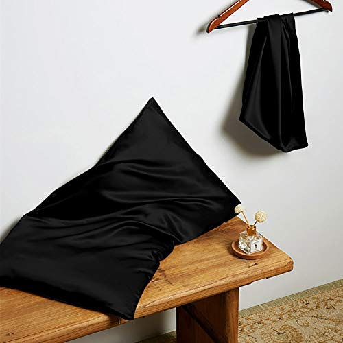 THXSILK 22 Momme Seide Kissenbezug Kissenhülle - Maulbeerseide Kissenbezüge - Hypoallergen mit Reißverschluss Seidenkissenbezug - Pure Seide auf Beide Seiten - Schwarz 50x75cm