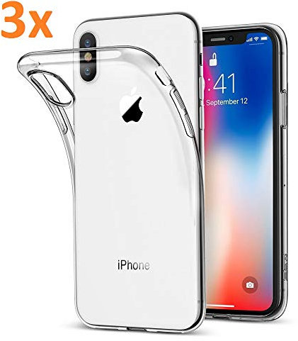 REY Pack 3X Cover in Gel TPU Trasparente per iPhone X y iPhone XS, Ultra Sottile 0,33 mm, Morbido Flessibile, Custodia Silicone