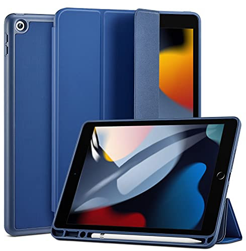 ESR Funda para iPad 9/8/7 Generación (2021/2020/2019, 10,2 Pulgadas) con Portalápiz, Soporte para Pencil 2, Soporte Tríptico, Modo Automático Reposo/Actividad, Serie Rebound, Azul