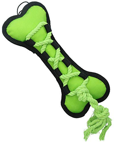 AB Tools Happy Pets Green Cross Tug Rope Bone Doy Play Toy With Squeak 30x13x3cm
