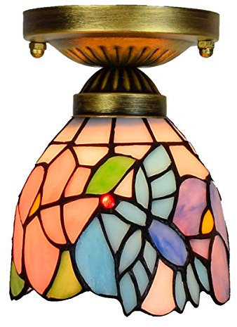 Blivuself Tiffany Deckenleuchte 6-Zoll-Tiffany-Buntglas-Aisle Flur Balkon Rosa Vogel-Lampen und Laternen Kleine Deckenleuchte