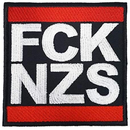FCK NZS - Aufbügelbarer Aufnäher, Schwarz, Rechteckig, Mittel, Baumwolle, Minimalistisch, Kind