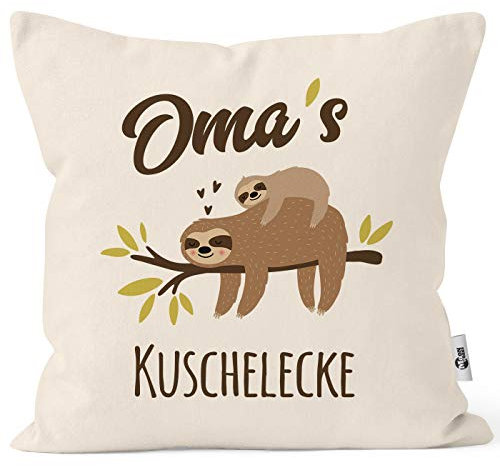 MoonWorks® Kissen-Bezug eigener Name Mama´s/Papa´s/Oma´s/Opas´s/Kuschelecke Faultier personalisierbare Oma Natur Unisize