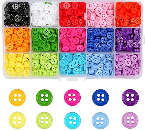 1200PCS Plastic Bottons Colorful Four Eyes Resin Bread Button Shirt Sewing Buttons for DIY Handmade & Crafts & Sewing & Knitting 15Colors 9MM