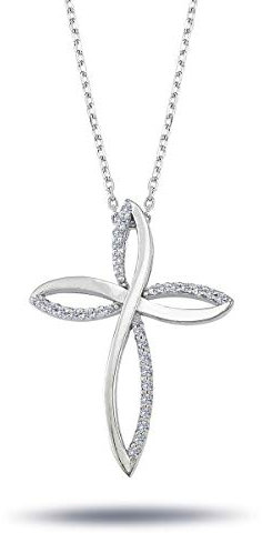 Diamant Halskette Kreuz Anhänger mit Kette 14 Karat Weißgold