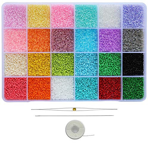 Bala&Fillic Taille Uniforme 2mm Perles de Rocailles Total 24000pcs dans la Boîte Petites Perles de Rocailles 12/0 Perles de Verre pour la Fabrication de Bijoux (1000pcs/Couleur, 24 Couleurs)
