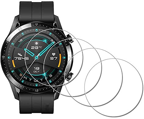 iDaPro [4Pcs Protection d'Ecran pour Huawei Watch GT Runner 46 mm,Verre Trempé,Dureté 9H,Anti-rayure,Sans Bulle,Anti-empreinte,Installation Facile