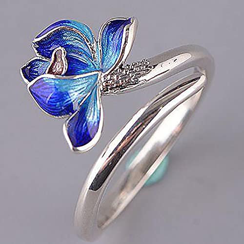YUANYIRAN Ring Für Frauen Einstellbar - Blaue Blumen Heller Charme Übertriebene Form Nische Offene Bandringe,Öffnung S925 Handgemachtes Edles Schmuckgeschenk Für Weihnachtsgeburtstag