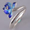 YUANYIRAN Ring Für Frauen Einstellbar - Blaue Blumen Heller Charme Übertriebene Form Nische Offene Bandringe,Öffnung S925 Handgemachtes Edles Schmuckgeschenk Für Weihnachtsgeburtstag