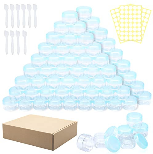 100 Pièces de Récipient Cosmétique de 5 ML Vide -Pot de Voyage en Plastique Rond Bleu Peuvent être Utilisées pour Le Baume à Lèvres, La Lotion, La Crème, Les Pilules