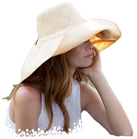 Miro Boho Chic - Sombrero Ibiza Grande, Practica y Chic Pamela de ala Larga Realizado en Rafia de Madagascar Pamelas para Bodas y Tocados Sombrero Playa Mujer Paja Madrina Boda (Crudo)