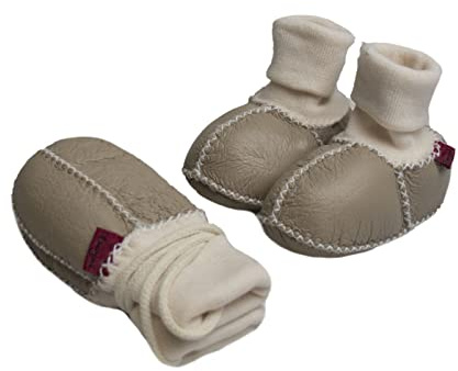 Reissner Lammfelle Lammfell Baby Booties und Fäustlinge Modell Colmar jeweils mit Strickbündchen und Ziernaht im günstigen Set