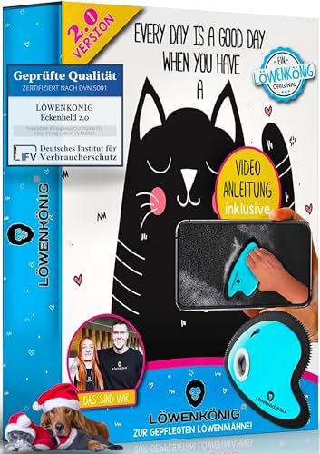 LÖWENKÖNIG® ECKENHELD 2.0 [Tierhaarentferner INNOVATION] für Kratzbaum/Teppich/Sofa/Auto - Tiefsitzende Hunde & Katzenhaare entfernen, Haarreibe, Profi Katzen & Hundehaar-Entferner, Kantenreiniger
