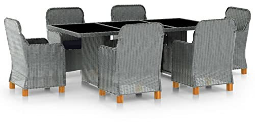 Chenshu 7-TLG. Garten-Essgruppe mit Auflagen, Gartenmöbel Set, Gartengarnitur, Garten Sitzgruppe, Lounge Set, Loungemöbel, Poly Rattan Hellgrau