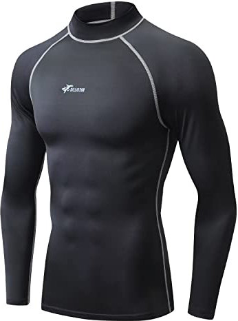 Sillitor Mens Rash Vest Long Sleeve UV Sun Protection Hign Neck Surfing Swimming Tops for Men Rash Guard Base Layer for Wetsuit Diving Snorkeling,Lightwieght,Water Wicking,Quick Dry 226 Black Grey XL
